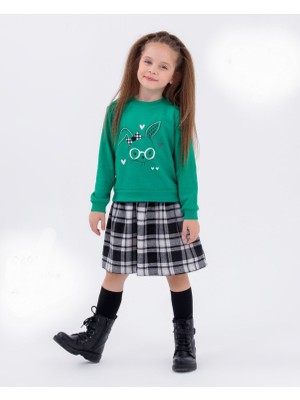 Dmb Kids Kız Çocuk Ekose Etek Askılı Jile Üzeri Sweat Ikili Elbise