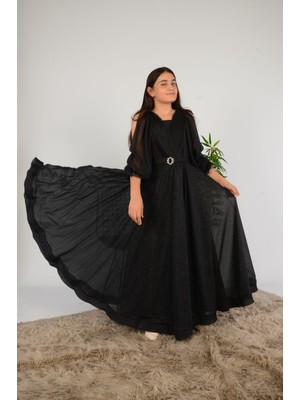 Ramon & Artos Omuz Koldan Açıklı Hayal Tül Fırfırlı Broş Toka Detaylı Mezuniyet Prenses Model Abiye