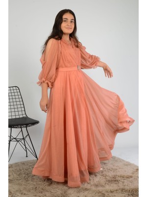 Ramon & Artos Omuz Koldan Açıklı Hayal Tül Fırfırlı Broş Toka Detaylı Mezuniyet Prenses Model Abiye