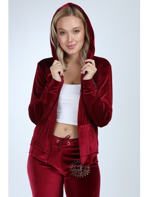 İkmal Bol Paça Bordo Kadife Takım