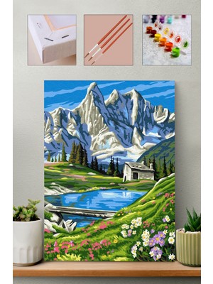 Carmen Sayılarla Boyama Seti Dağ Evi 40x50 cm Orta Seviye Akrilik Boya ve Fırça Seti