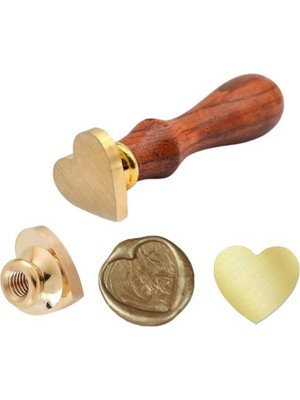 Profisher Kalp Şekilli Boş Mum Mühür Pirinç Damga Başlığı 25 x 22 mm Gold Renkli Ahşap Saplı
