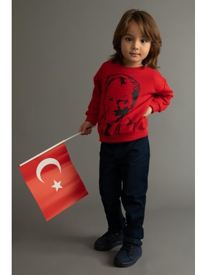 DeFacto Erkek Bebek 23 Nisan Atatürk Baskılı Kırmızı Sweatshirt Y8030A222WN