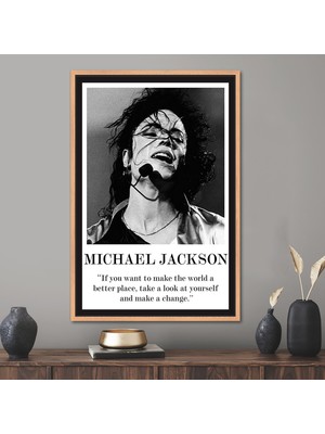 Kayra Export 1 Parça Naturel Çerçeveli  Michael Jackson Michael Jackson 3 Boyutlu Kanvas