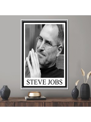 Kayra Export 1 Parça Beyaz Çerçeveli  Steve Jobs Steve Jobs Kanvas Poster Ünlü Kanvas Sanatı