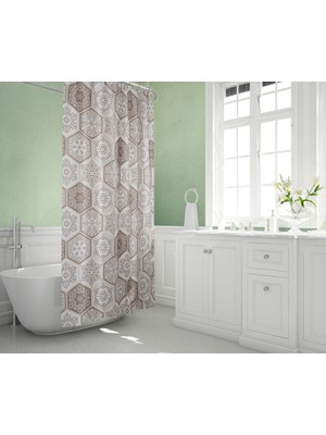 Tropik Home Su Geçirmez Banyo Perdesi Kahve Dantel Desen Duş Perde Yüksek Kalite Küvet Perdesi 180X200CM