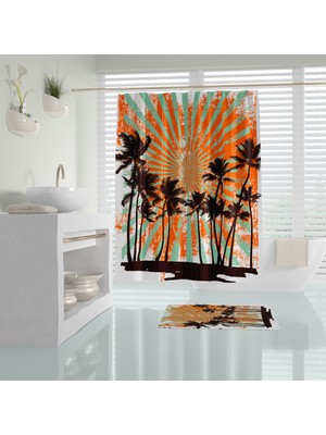 Tropik Home Banyo Perdesi Dijital Baskılı Polyester Kumaş Duş Perdesi 180X200CM 12 Adet Plastik C-Halka Hediyeli