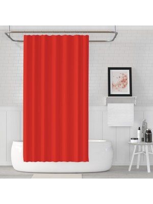 Jackline Kırmızı Renk Banyo Perdesi Yerli Üretim Duş Perdesi 12 Plastik C-Halka Hediyeli Banyo Duş Perdesi