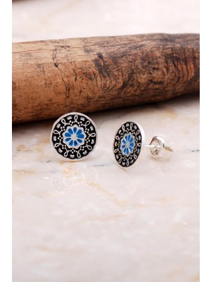 Sümer Telkari Anadolu Motifli Mineli Elişi Gümüş Taşsız Küpe 6040