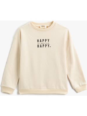 Koton Baskılı Sweatshirt Slogan Temalı Uzun Kollu Bisiklet Yaka