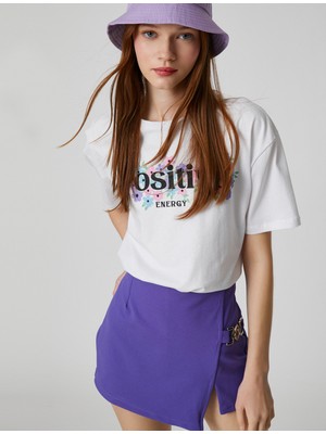 Koton Crop Tişört Slogan Baskılı Bisiklet Yaka Kısa Kollu10