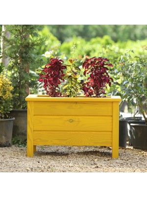 Evmodo Ahşap Saksı Dış Mekan Çiçeklik Ahşap Dekoratif Saksılık Sarı (60*30)