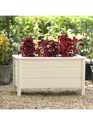 Evmodo Ahşap Saksı Dış Mekan Çiçeklik Ahşap Dekoratif Saksılık Beyaz (60*30)