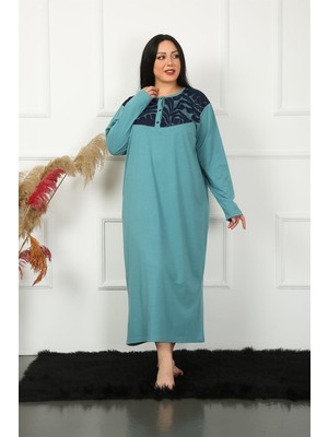 Akbeniz Big Uzun Kol Dantelli Petrol Anne Gecelik 1355