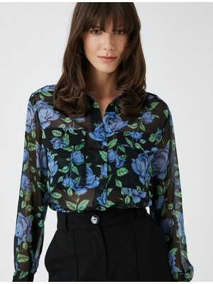 Koton Çiçekli Şifon Gömlek Cepli