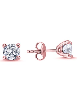 XSilver Gümüş Rose Zirkon Taşlı Pırlanta Montürlü 5mm Tek Taş Küpe