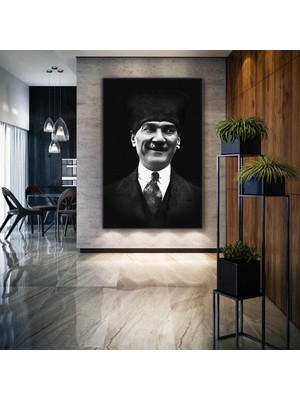 SML Tablo Gazi Mustafa Kemal Atatürk Gülümseyen Kalpaklı Kanvas Tablo