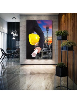 SML Tablo İnşaat Mühendisi Ofisi İş Güvenliği Baret Proje City Civil Engineer Dikey Kanvas Tablo