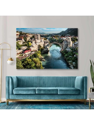 SML Tablo Tarihi Mostar Köprüsü Mostar Bridge Bosna-Hersek Kanvas Tablo
