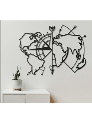 BCD Wood Decor World Map Route Dekoratif Metal Tablo