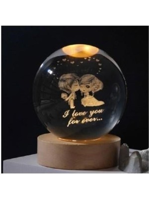 SUME Dekoratif LED Işıklı Kristal Sevgili Tasarımlı Ahşap Standlı Işıklı Cam Küre Ev Ofis Dekoru