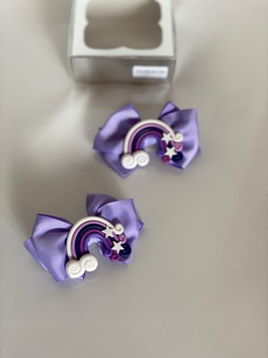 Queen Aksesuar Lila 2' Li Mini Gökkuşağı Süslü Kız Çocuk Bebek  Doğum Günü Hediye  Pensli Toka