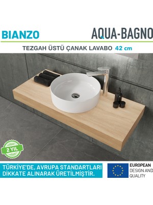 Aqua Bagno Bianzo Tezgah Üstü Çanak Lavabo,batarya Deliksiz,42 cm Beyaz