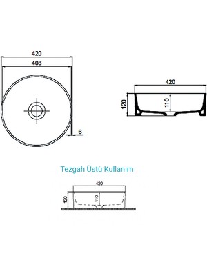 Aqua Bagno Bianzo Tezgah Üstü Çanak Lavabo,batarya Deliksiz,42 cm Beyaz