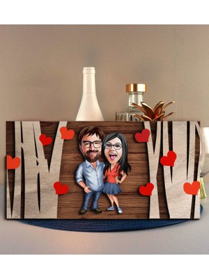 Bk Gift Kişiye Özel Sevgililer Karikatürlü Kabartma Figürlü Ahşap Tablo, Duvar Dekoru,sevgiliye Hediye,ev Dekorasyonu,sevgililer Günü Hediyesi-6