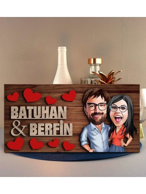 Bk Gift Kişiye Özel Sevgililer Karikatürlü Kabartma Figürlü Ahşap Tablo, Duvar Dekoru,sevgiliye Hediye,ev Dekorasyonu,sevgililer Günü Hediyesi-3
