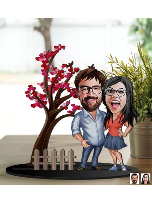 Bk Gift Kişiye Özel Sevgililer Karikatürlü 3D Ahşap Biblo, Sevgili Biblo, Ahşap Biblo, Sevgiliye Hediye, Sevgililer Günü Hediyesi
