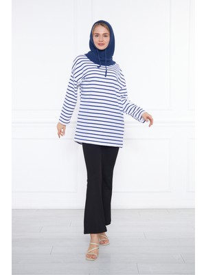 Levina Çizgili Oversize Sweatshirt Lacivert