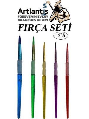 Artlantis Fırça Seti 5 Li Renkli Sap Resim Fırçası 1 Paket Suluboya Guaj Boya Yağlı Boya Fırca Seti