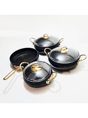 M3 Decorium Döküm Granit Kaplama Yanmaz Yapışmaz Cam Kapaklı Tencere Seti