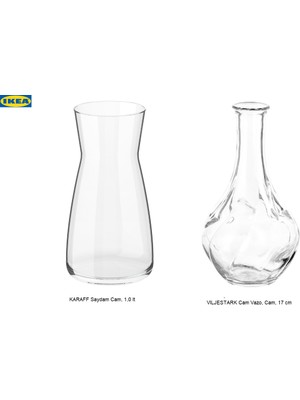 IKEA Karaff 1 Lt ve Vıljestark 17 cm Dekoratif Cam Vazo 2'li -White