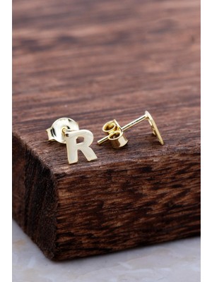 Sümer Telkari R Harfi Altın Kaplama Gümüş Küpe 5995