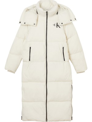 Calvin Klein Jeans Kapüşonlu   Normal Kalıp  Ekru Kadın Şişme Mont J20J220471ACF