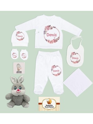 Bk Kids Kişiye Özel Beyaz Hastane Çıkışı, Tavşan Pelüş Oyuncak, Yeni Doğan Bebek Giyim Hediyesi, 9 Parça Bebek Hediye Seti-3