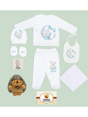 Bk Kids Kişiye Özel Mavi Hastane Çıkışı, Kirpi Pelüş Oyuncak, Yeni Doğan Bebek Giyim Hediyesi, 9 Parça Bebek Hediye Seti