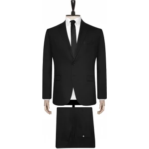 Rahat Kalıp 6 Drop Düz Siyah Takım Elbise