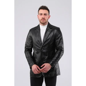 Erkek Hakiki Deri Yılan Baskı Blazer Ceket