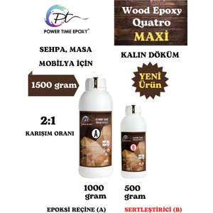 Power Time Epoxy Wood Epoxy Quatro Maxi/ Kalın Döküm Şeffaf Epoksi Reçine Sehpa, Masa Için (Yeni)