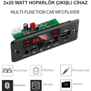 2 x 25 Watt Hoparlör Çıkışlı Fm Dekoder Bluetooth USB Tf Kart  Fm Radio Mp3 Player