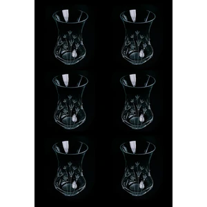 Lale Kesme Kristal Dekorlu Çay Bardağı 6'lı - Özel Yapım İnce Belli Set