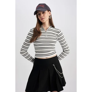Coool Fitted Gömlek Yaka Çizgili Uzun Kollu Crop Tişört A0302AX23SP