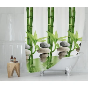 Banyo Perdesi Bamboo Desen Yerli Üretim Duş Perdesi Plastik C-Halka Hediye 180X200CM Banyo Perdeleri