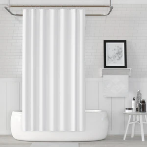 Beyaz Renk Banyo Perdesi Polyester Kumaş Duş Perdesi 240X200 cm Büyük Boy Banyo Perde C-Halka Hediye