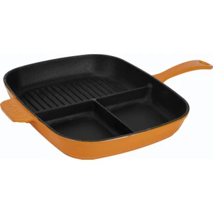 Döküm Dikdörtgen 3 Bölmeli Izgara Tava Döküm Demir Yekpare Saplı Ölçü: 26X30 Cm. - Turuncu