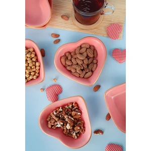 Mat Pembe Altın Fileli  Kalp Çerezlik / Sosluk 14 Cm 6 Adet