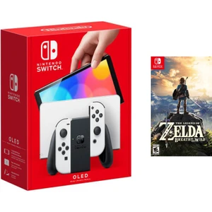 Switch OLED Beyaz Yeni Nesil Konsol 64GB + The Legend Of Zelda Breath Of The Wild Oyunlu Bundle